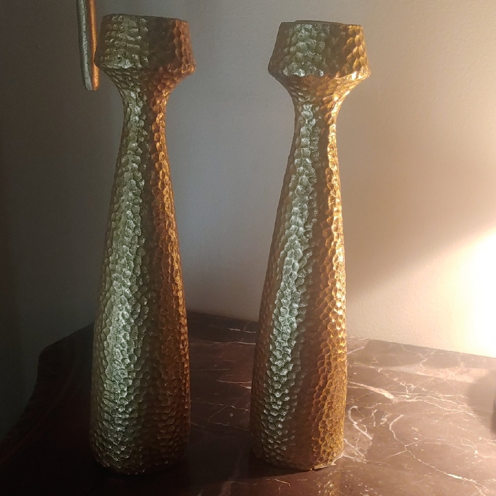 Elegant Gold Hammered Candle Holders